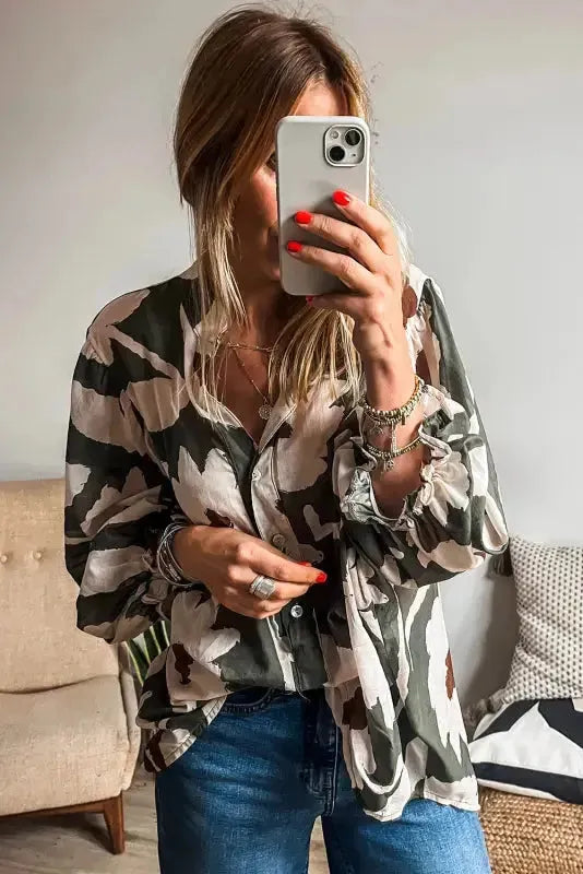 Μπλούζα με φουσκωτά μανίκια και floral σχέδιο