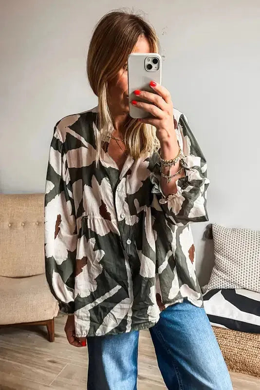 Μπλούζα με φουσκωτά μανίκια και floral σχέδιο