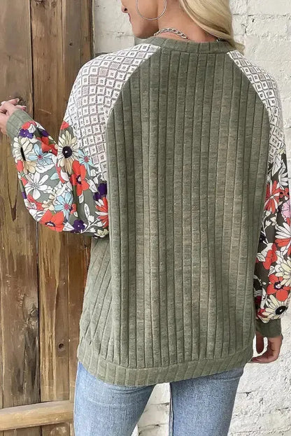 Floral Mosaic Ribbed Blouse