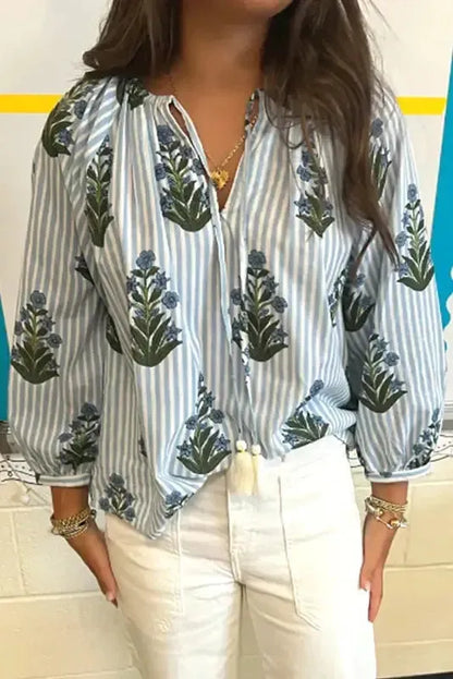 Floral Stripe Elegance Blouse