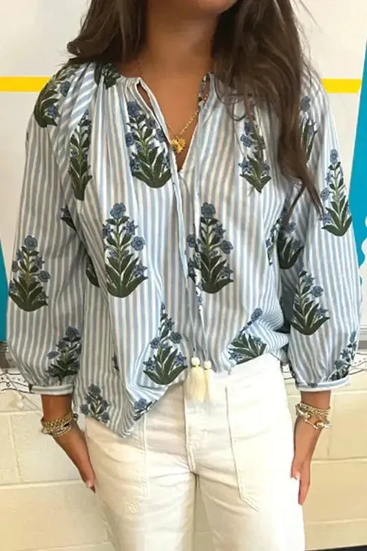 Floral Stripe Elegance Blouse