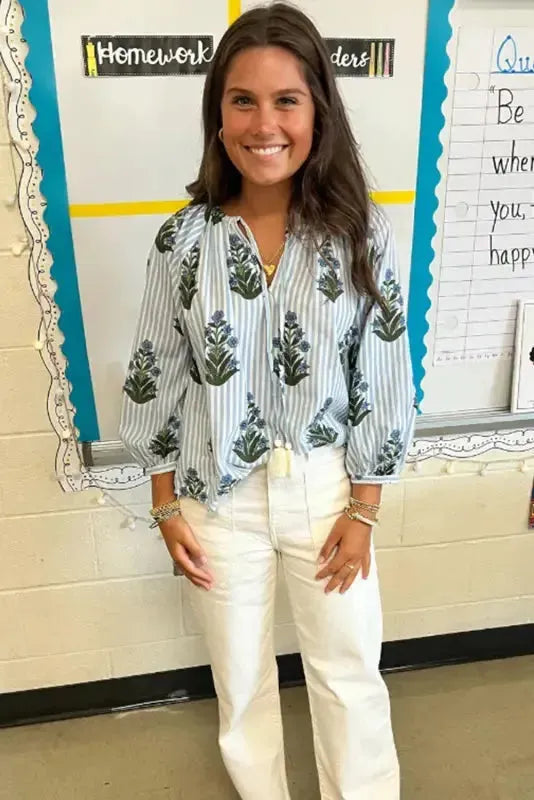 Floral Stripe Elegance Blouse