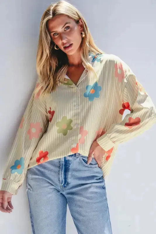 Floral Striped Loose Fit Shirt