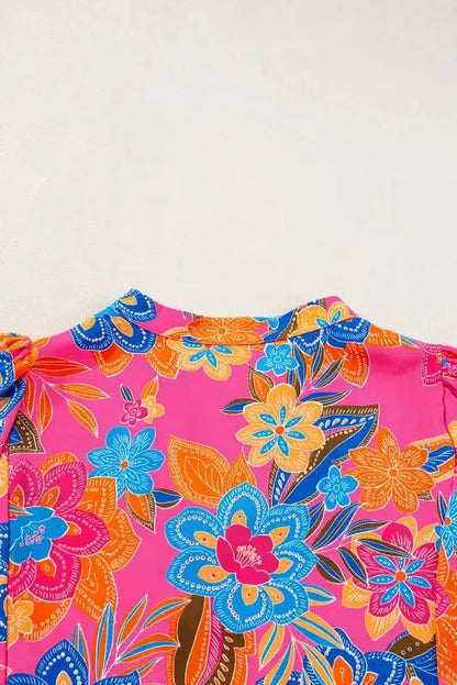 Flowy Blouse - Rose Abstract Smocked