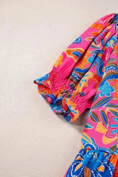 Flowy Blouse - Rose Abstract Smocked
