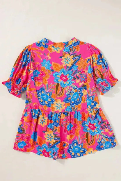 Flowy Blouse - Rose Abstract Smocked