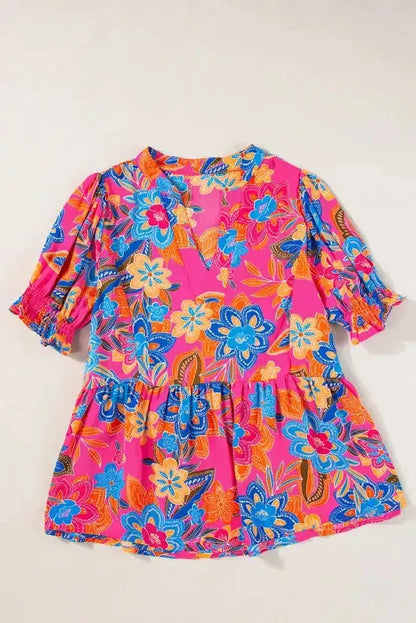 Flowy Blouse - Rose Abstract Smocked