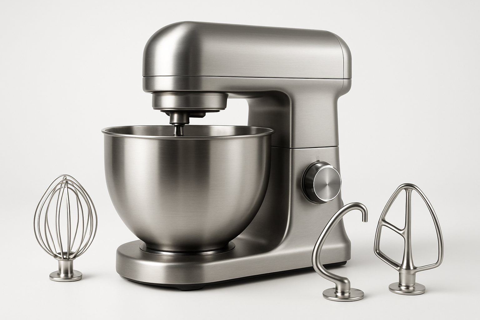 Kitchen essential engineered for daily performance and easy care. Built for durability, safety, and clean design.

Material: Metal body, SS bowl
Care: Wipe base; dishwasher‑safe attachments
Best for: Baking, doughs, batters
10 speeds for precision
Die‑cast metal housing
Includes whisk, dough hook, beater

Stainless Steel Colour