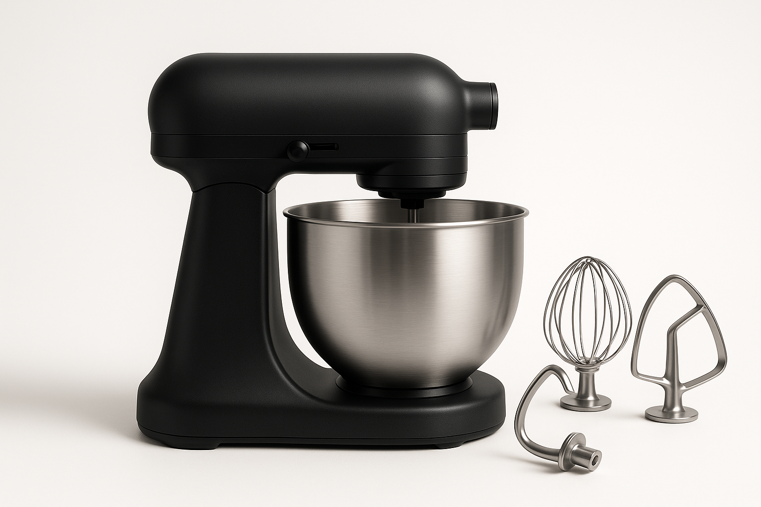Kitchen essential engineered for daily performance and easy care. Built for durability, safety, and clean design.

Material: Metal body, SS bowl
Care: Wipe base; dishwasher‑safe attachments
Best for: Baking, doughs, batters
10 speeds for precision
Die‑cast metal housing
Includes whisk, dough hook, beater

Matte Black Colour