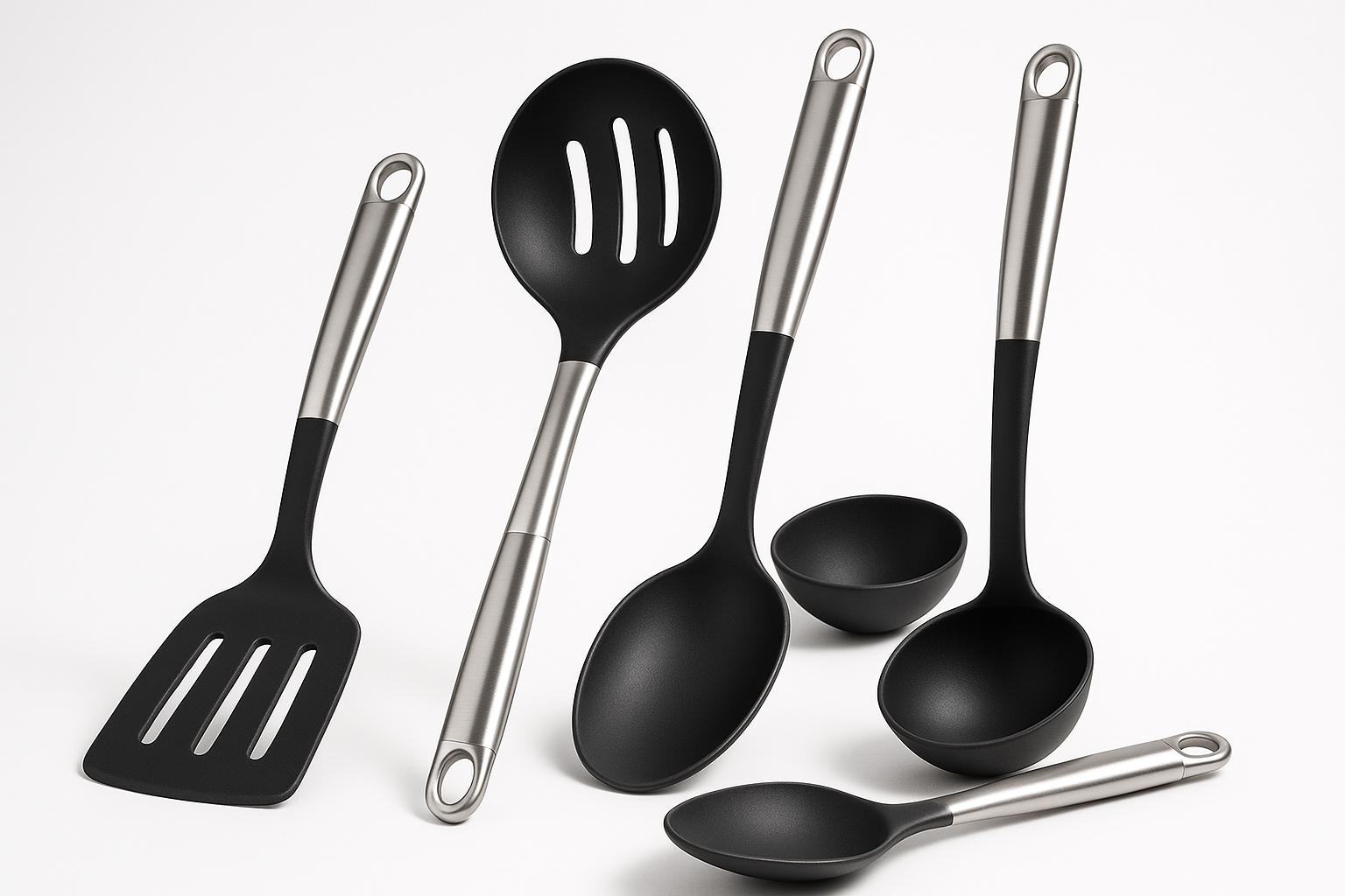 Kitchen essential engineered for daily performance and easy care. Built for durability, safety, and clean design.

Material: Nylon with stainless accents
Care: Dishwasher safe
Best for: Daily cooking
Heat‑resistant to 210°C
Non‑scratch for nonstick
Hanging loops

Stainless Steel Colour