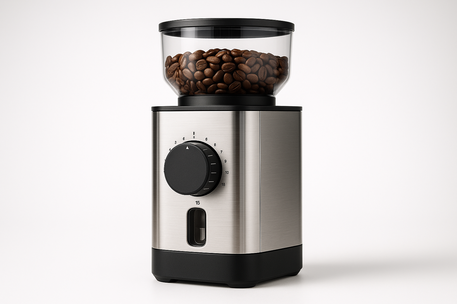 Kitchen essential engineered for daily performance and easy care. Built for durability, safety, and clean design.

Material: Stainless steel and ABS
Care: Brush clean burrs; wipe body
Best for: Espresso to French press
Stainless burrs for uniform grind
15 grind settings
Removable hopper

Quality checks include food‑safe finishes, secure fasteners, and stress‑tested components. Choose size for capacity: Small for 1–2 servings, Medium for family meals, Large for batch prep.