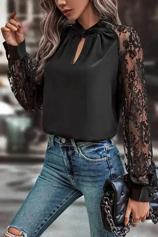 Lace Sleeves Blouse - Black