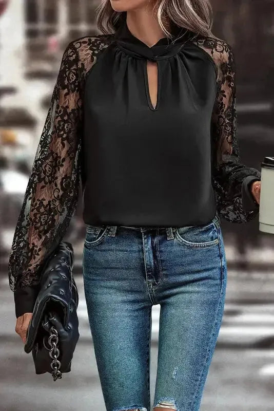 Lace Sleeves Blouse - Black