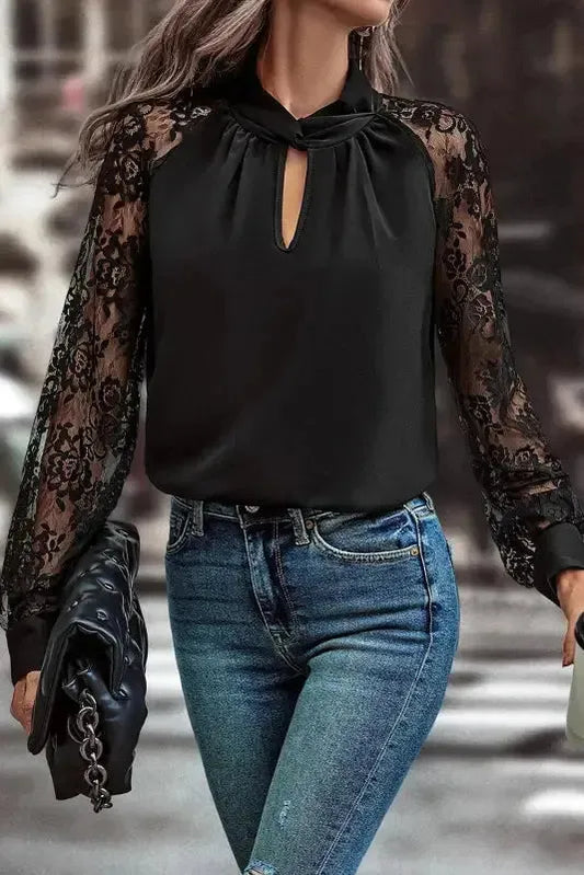 Lace Sleeves Blouse - Black