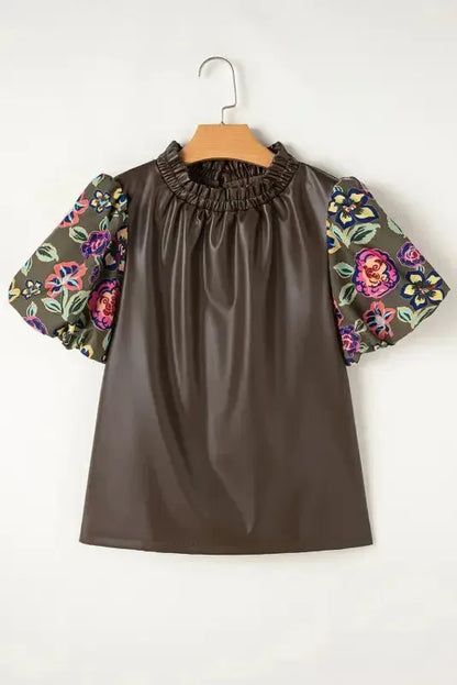 Lucky Bloom Leatherette Blouse
