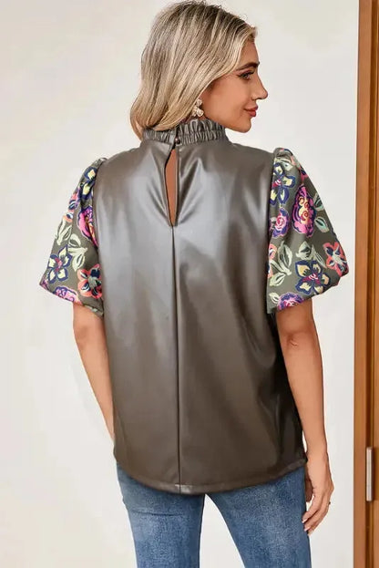 Lucky Bloom Leatherette Blouse