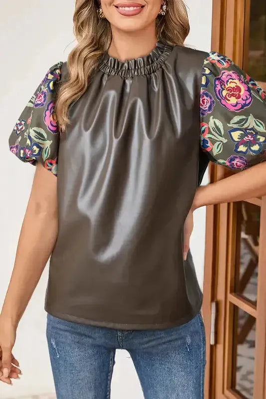 Lucky Bloom Leatherette Blouse