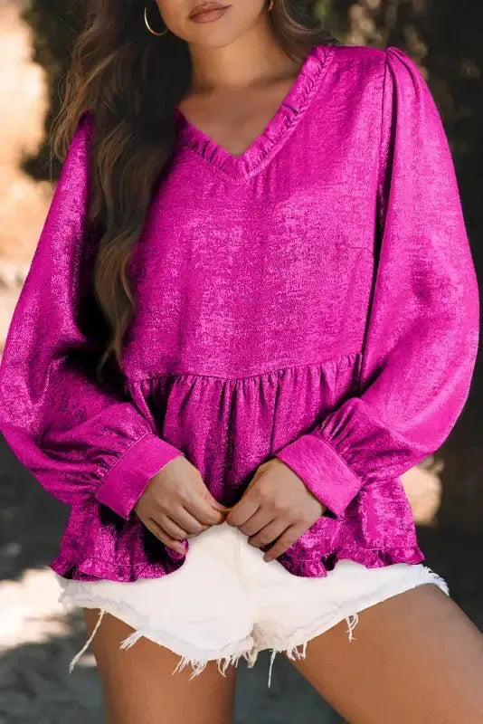 Μπλούζα Babydoll με μεταλλικά βολάν