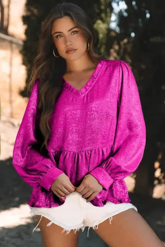 Μπλούζα Babydoll με μεταλλικά βολάν