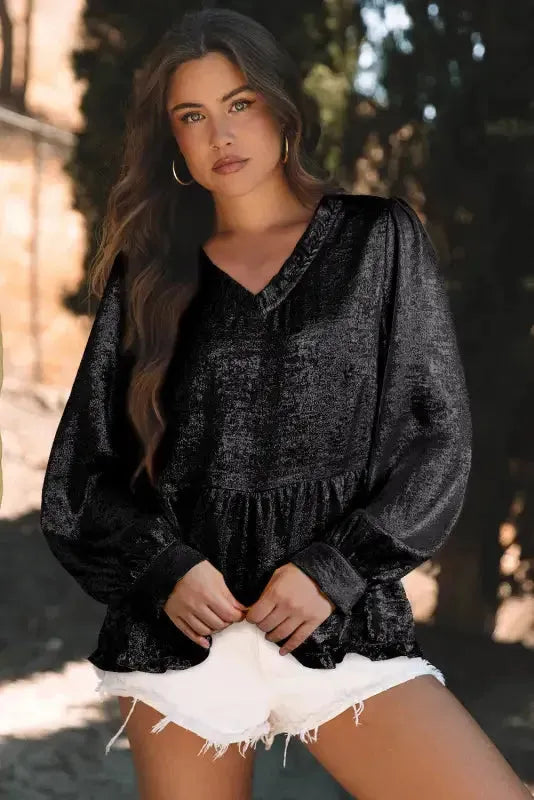 Μεταλλική βελούδινη μπλούζα Babydoll