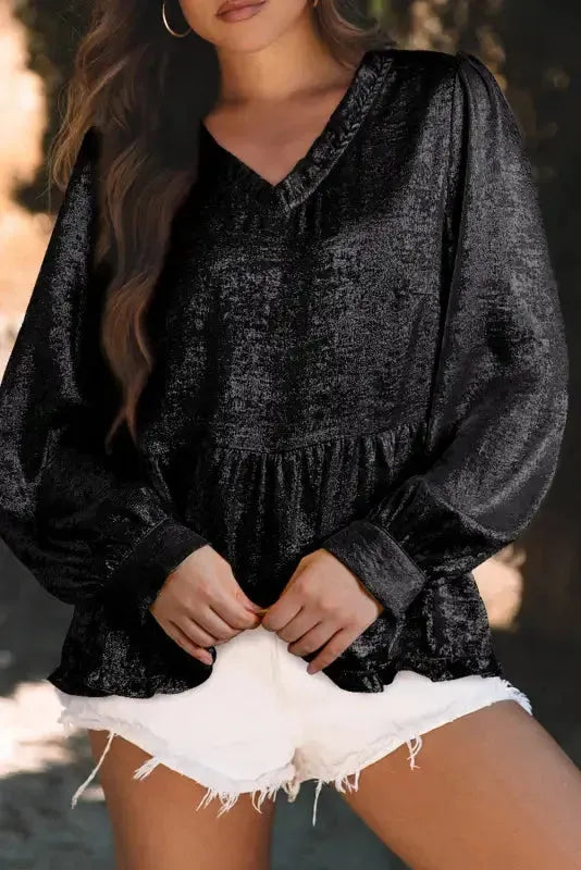 Μεταλλική βελούδινη μπλούζα Babydoll