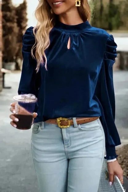 Mock Velvet Blouse - Puff Sleeve