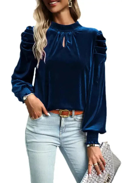 Mock Velvet Blouse - Puff Sleeve