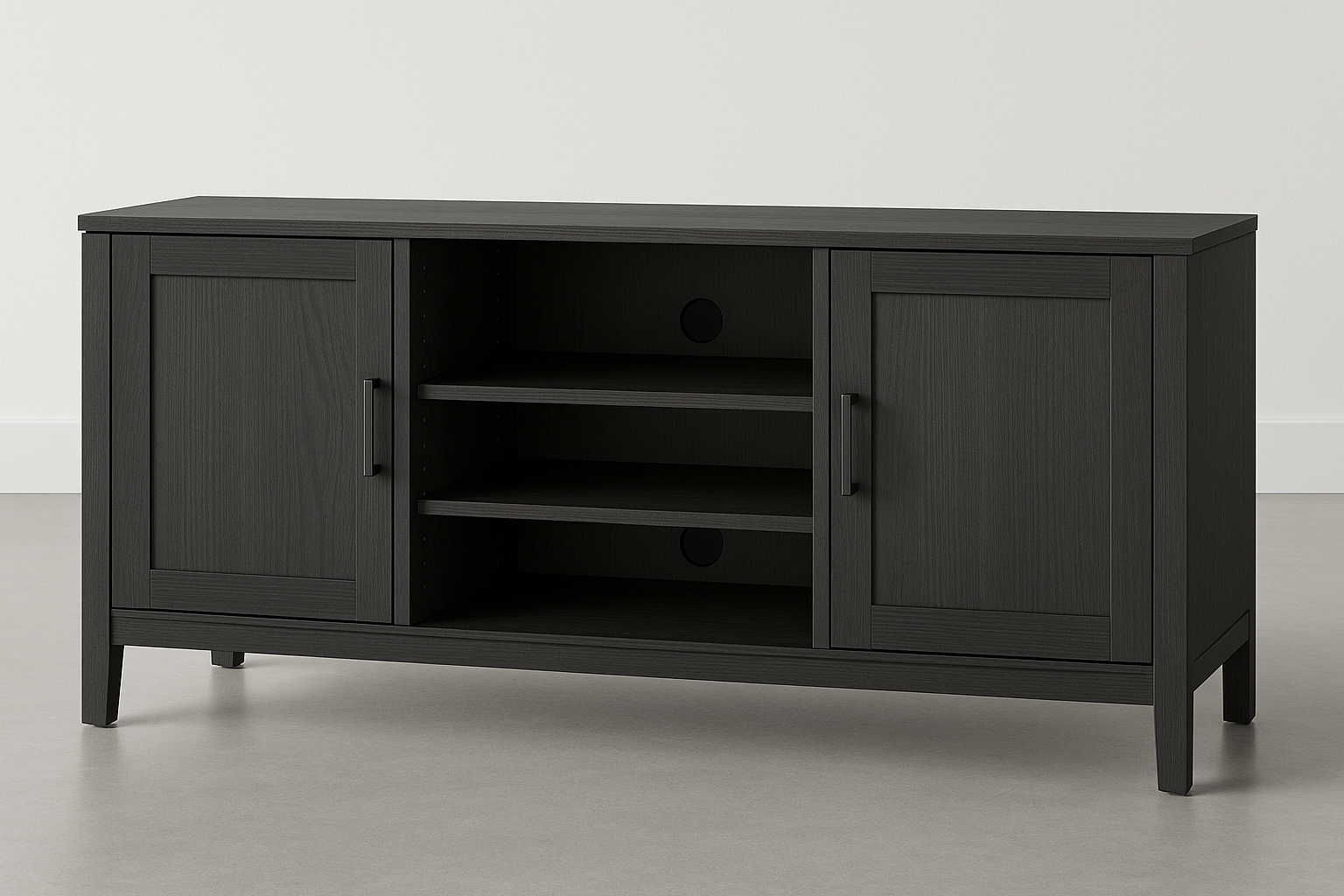 Modern furniture built for daily use. Balanced proportions, durable materials, and easy maintenance for a clean home setup.

Materials: Engineered wood cabinet, metal hardware
Care: Dust weekly; wipe with dry cloth
Ideal use: Media storage, living rooms
Cord‑management ports
Adjustable shelves
Soft‑close doors

Charcoal Grey Colour