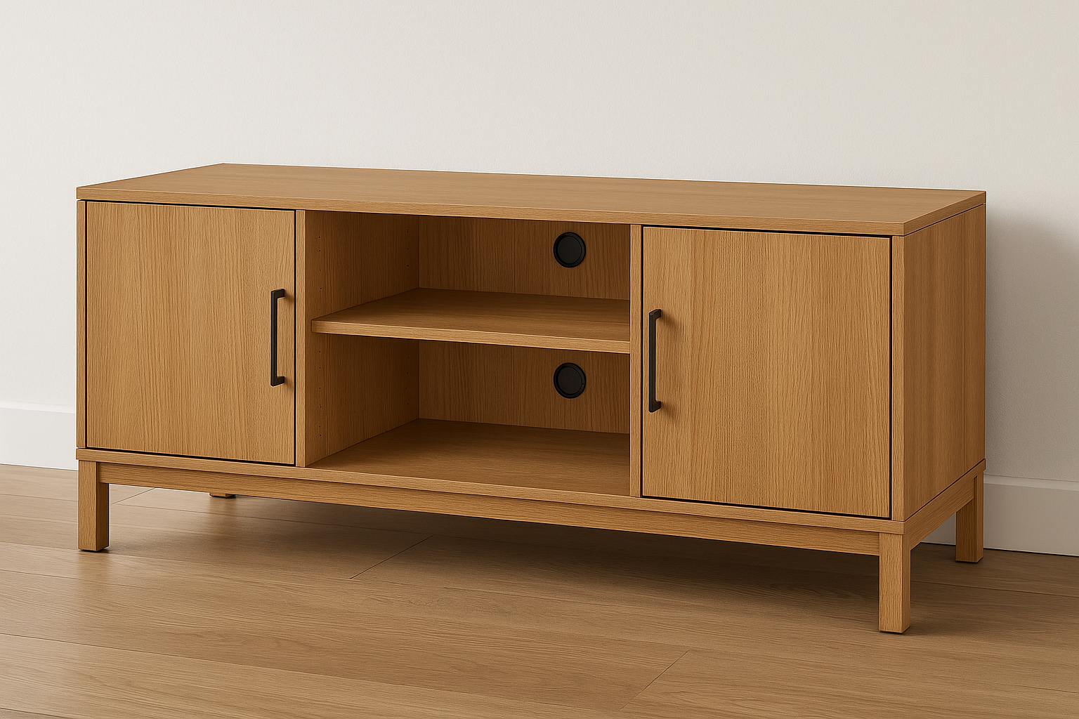 Modern furniture built for daily use. Balanced proportions, durable materials, and easy maintenance for a clean home setup.

Materials: Engineered wood cabinet, metal hardware
Care: Dust weekly; wipe with dry cloth
Ideal use: Media storage, living rooms
Cord‑management ports
Adjustable shelves
Soft‑close doors

Natural Oak colour