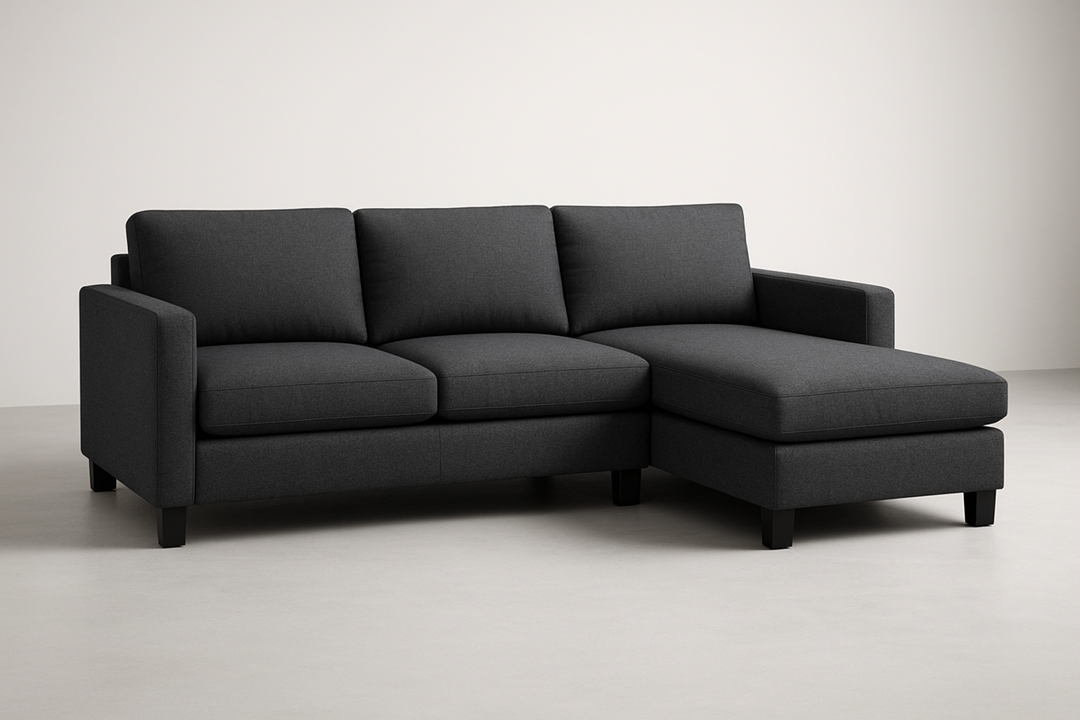 Modern furniture built for daily use. Balanced proportions, durable materials, and easy maintenance for a clean home setup.

Materials: Hardwood frame, performance fabric
Care: Vacuum weekly; professional clean as needed
Ideal use: Corner seating, media rooms
Reversible chaise
Modular clips for stability
Deep‑seat comfort

Charcoal grey colour