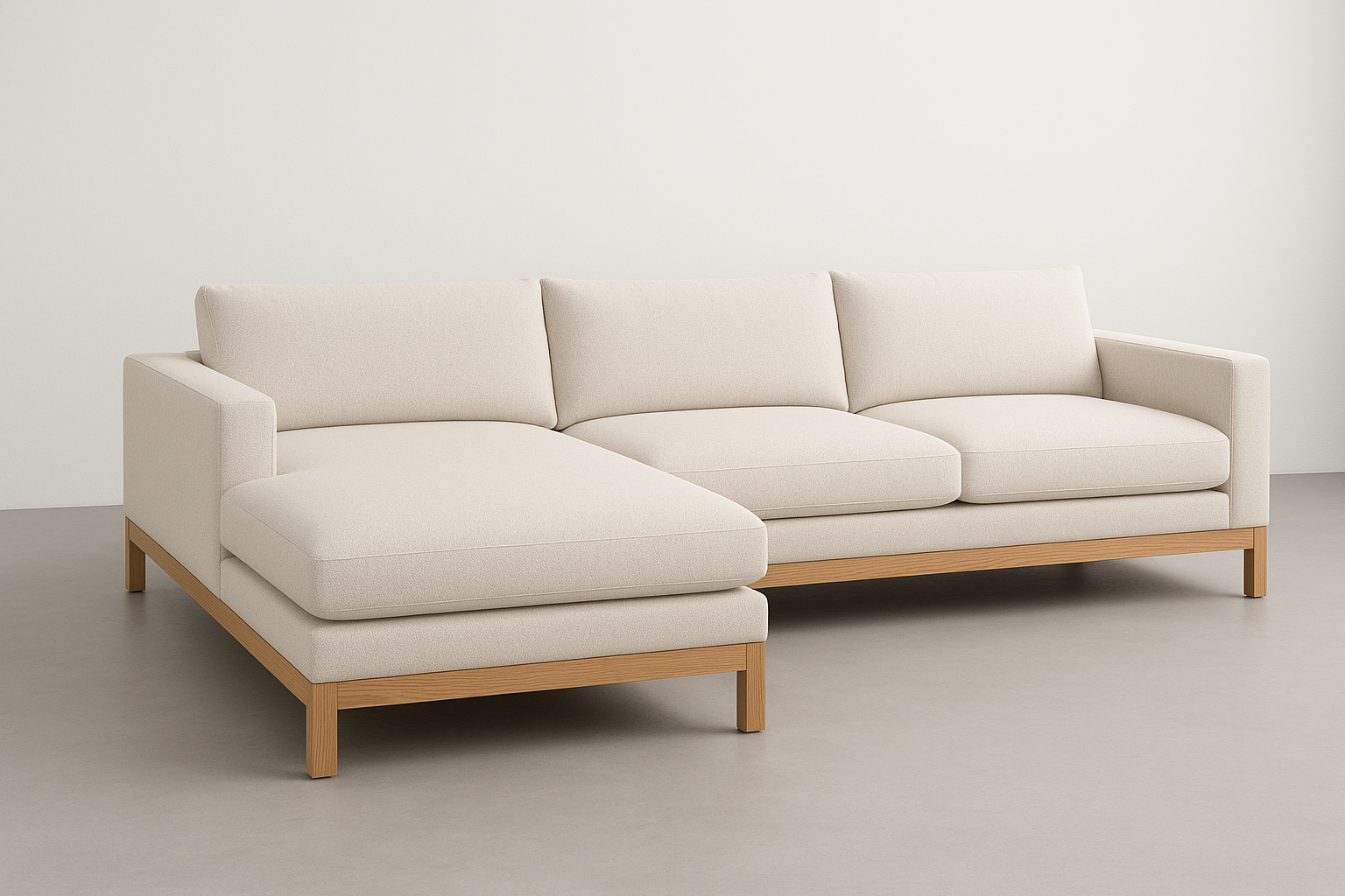 Modern furniture built for daily use. Balanced proportions, durable materials, and easy maintenance for a clean home setup.

Materials: Hardwood frame, performance fabric
Care: Vacuum weekly; professional clean as needed
Ideal use: Corner seating, media rooms
Reversible chaise
Modular clips for stability
Deep‑seat comfort

Natural Oak