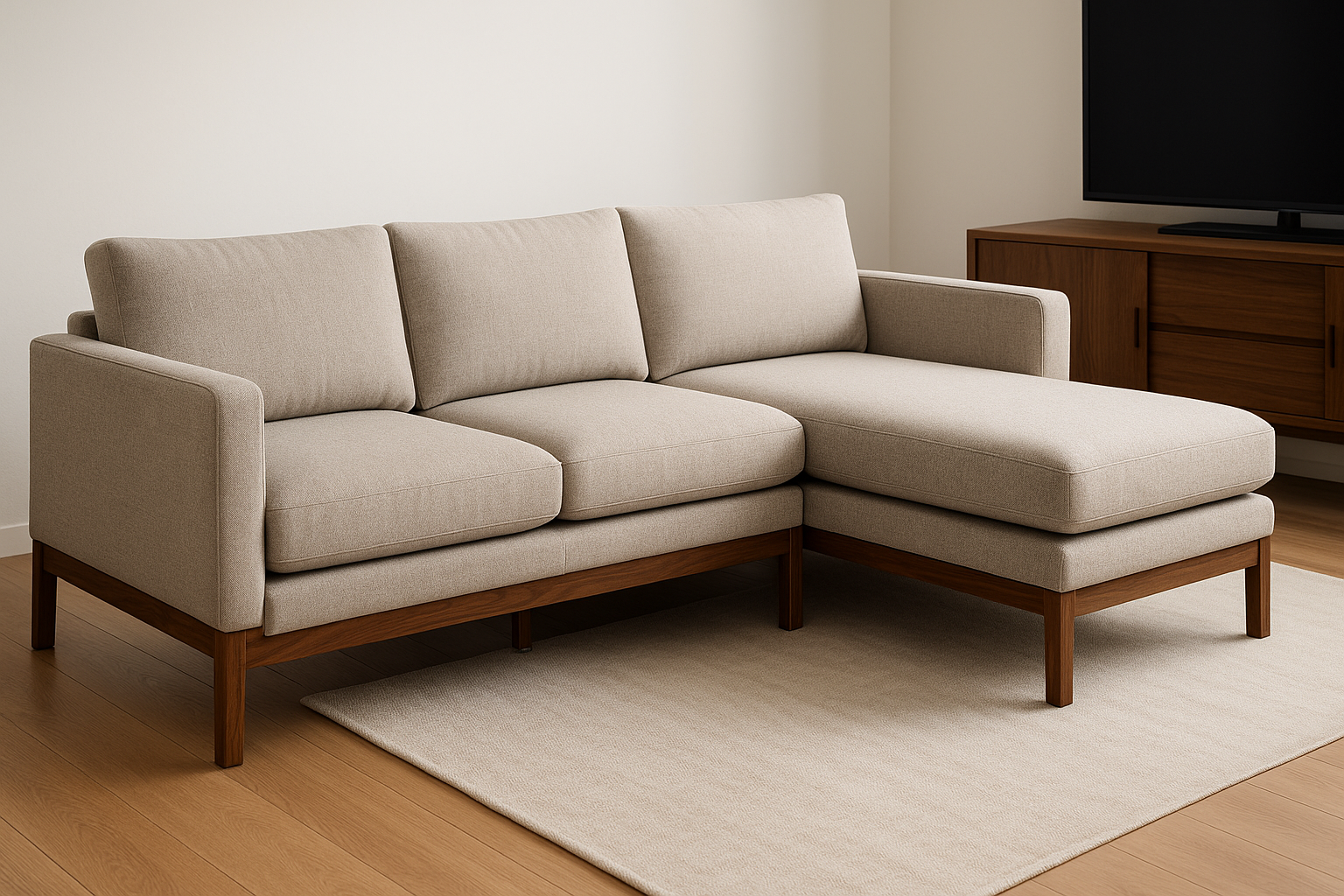 Modern furniture built for daily use. Balanced proportions, durable materials, and easy maintenance for a clean home setup.

Materials: Hardwood frame, performance fabric
Care: Vacuum weekly; professional clean as needed
Ideal use: Corner seating, media rooms
Reversible chaise
Modular clips for stability
Deep‑seat comfort

Walnut