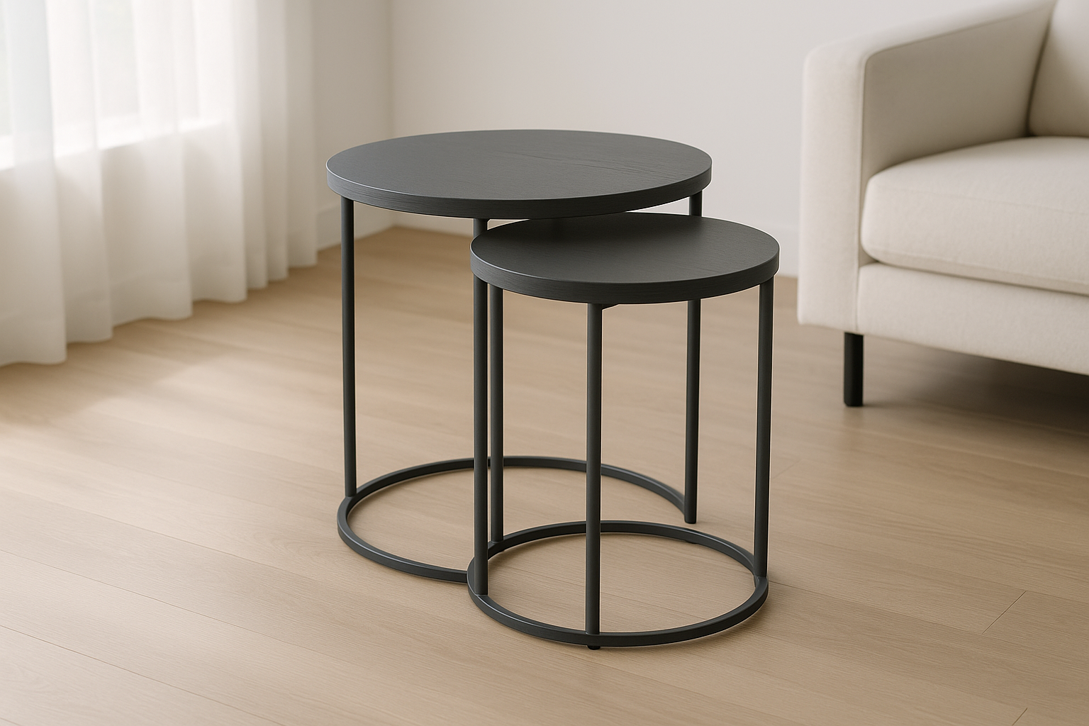 Modern furniture built for daily use. Balanced proportions, durable materials, and easy maintenance for a clean home setup.

Materials: MDF top with wood veneer, powder‑coated steel base
Care: Wipe with damp cloth; use coasters
Ideal use: Small spaces, apartments
Space‑saving nesting design
Scratch‑resistant finish
Soft edge radius

Charcoal grey colour 