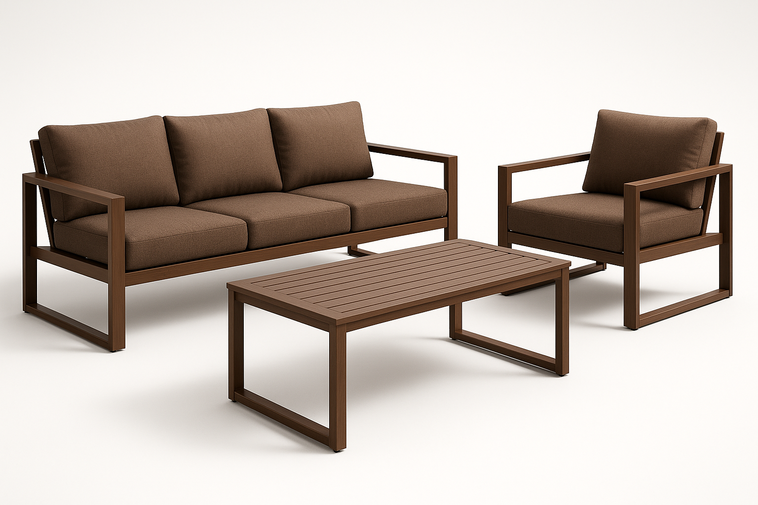 Modern furniture built for daily use. Balanced proportions, durable materials, and easy maintenance for a clean home setup.

Materials: Powder‑coated aluminum, polyester fabric
Care: Wipe dry; cover when not in use
Ideal use: Patio, balcony
UV‑resistant fabric
Quick‑dry foam
Anti‑rust frame

Walnut Colour