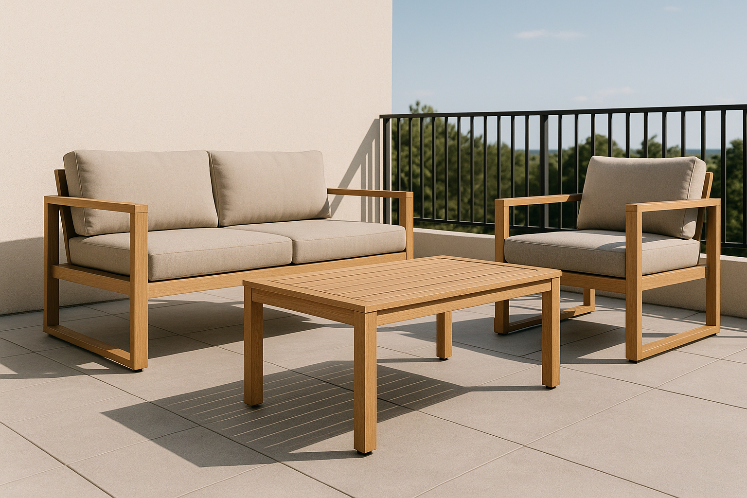Modern furniture built for daily use. Balanced proportions, durable materials, and easy maintenance for a clean home setup.

Materials: Powder‑coated aluminum, polyester fabric
Care: Wipe dry; cover when not in use
Ideal use: Patio, balcony
UV‑resistant fabric
Quick‑dry foam
Anti‑rust frame

Natural Oak Colour