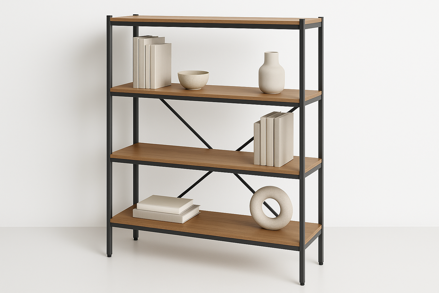 Modern furniture built for daily use. Balanced proportions, durable materials, and easy maintenance for a clean home setup.

Materials: Powder‑coated steel frame, veneer shelves
Care: Wipe clean; do not overload shelves
Ideal use: Books, decor display
Anti‑tip wall strap included
Adjustable feet
Cross‑brace for rigidity

Charcoal grey