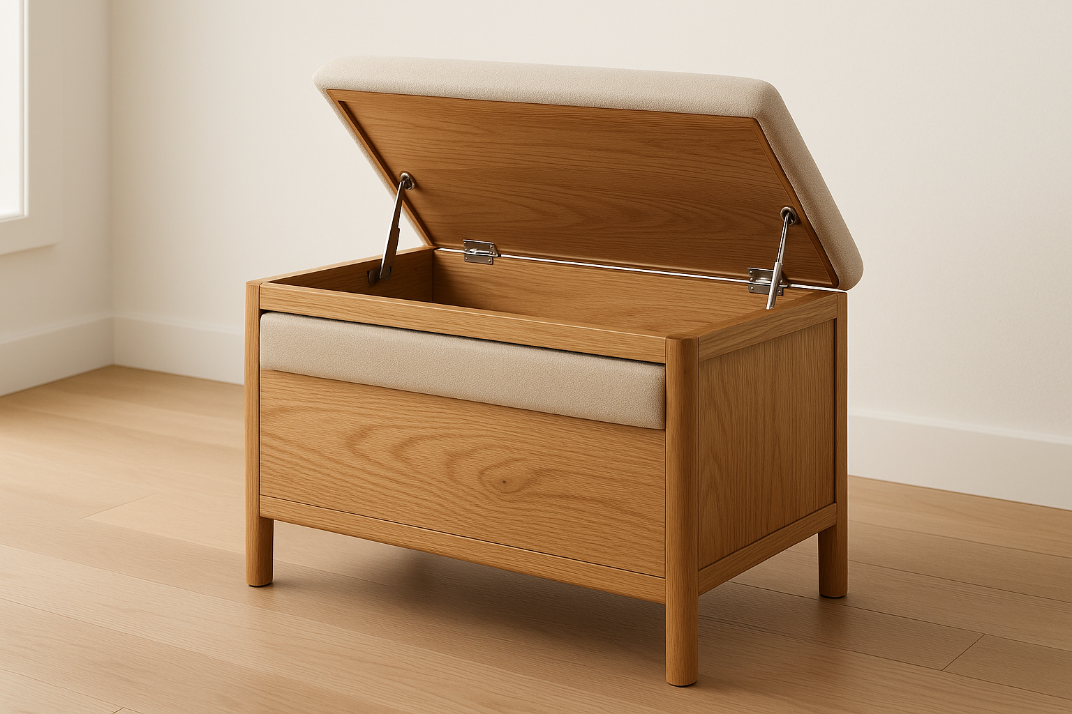 Modern furniture built for daily use. Balanced proportions, durable materials, and easy maintenance for a clean home setup.

Materials: Solid wood, plywood, fabric top
Care: Spot clean; rotate usage
Ideal use: Entryway seating, bedroom storage
Lift‑top with soft‑close hinge
Hidden compartment
Foam‑padded seat

Natural Oak