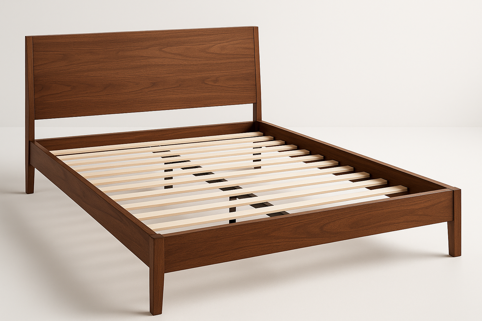 Modern furniture built for daily use. Balanced proportions, durable materials, and easy maintenance for a clean home setup.

Materials: Solid wood rails, engineered panels
Care: Dust rails; retighten bolts seasonally
Ideal use: Primary or guest bedrooms
Slat system—no box spring
Center beam support
Non‑slip slats

Walnut colour