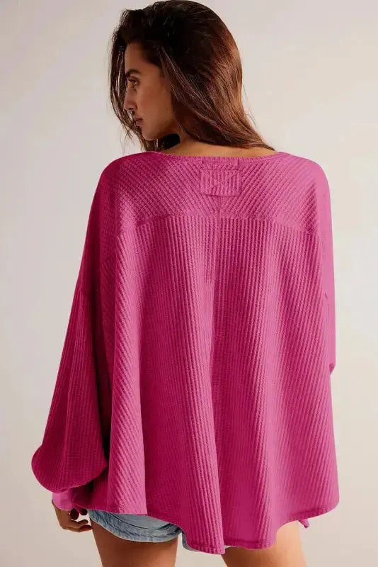 Modern Slouch Waffle Knit Blouse - Bright Pink