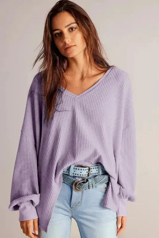 Modern Slouch Waffle Knit Blouse - Orchid