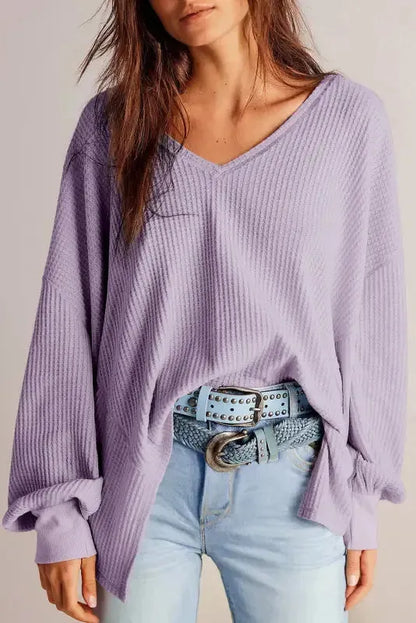 Modern Slouch Waffle Knit Blouse - Orchid