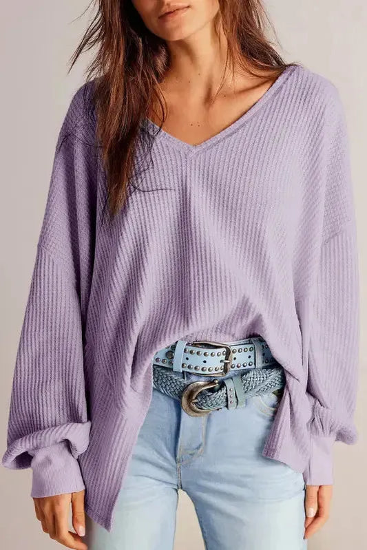 Modern Slouch Waffle Knit Blouse - Orchid