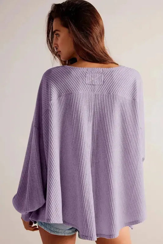 Modern Slouch Waffle Knit Blouse - Orchid