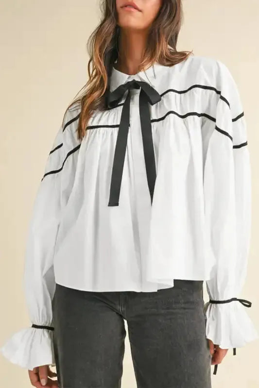 Monochrome Elegance Bowtie Blouse