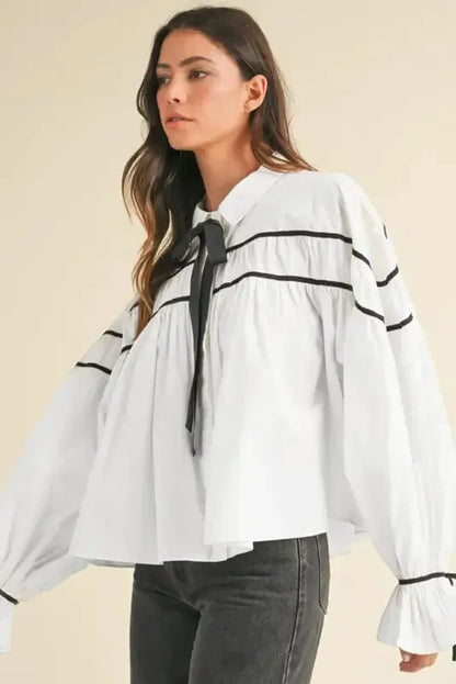Monochrome Elegance Bowtie Blouse