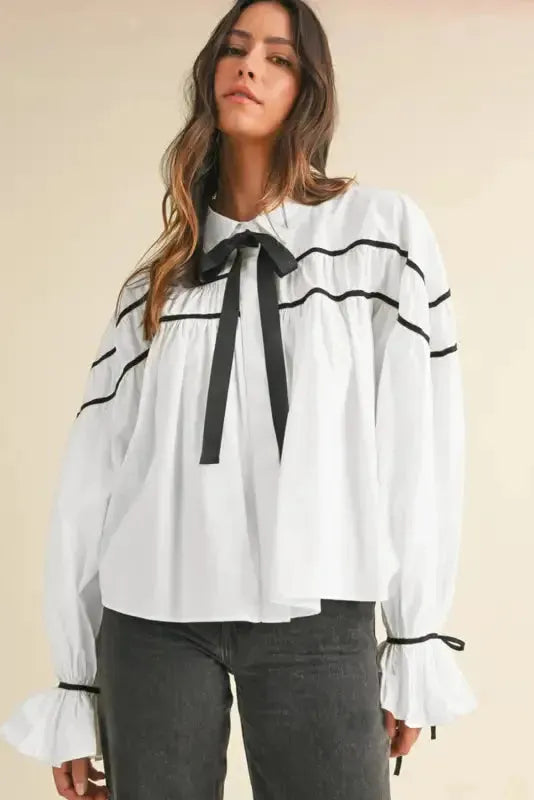 Monochrome Elegance Bowtie Blouse