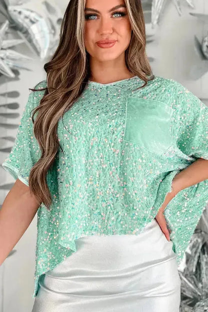 Moonlight Jade Sequin Velvet Blouse