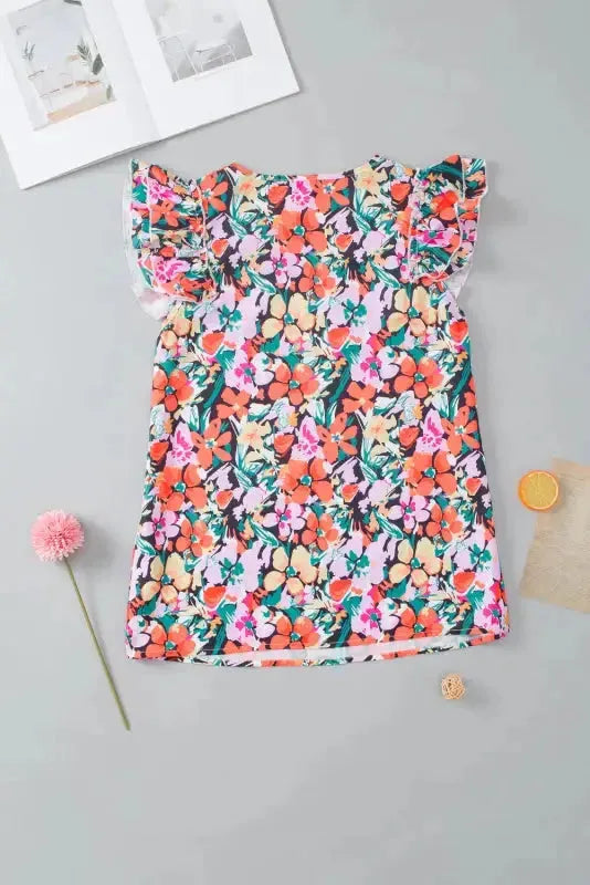 Multicolour Tiered Ruffled Sleeve Floral Blouse