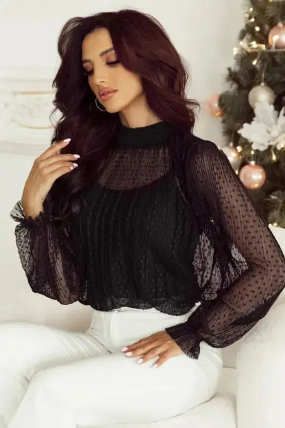 Noir Dot Lace Illusion Blouse