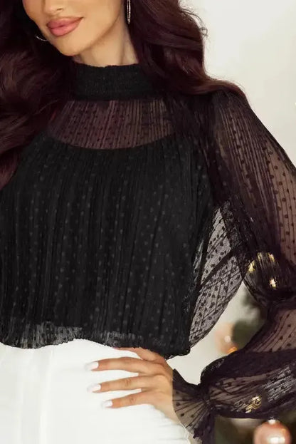 Noir Dot Lace Illusion Blouse